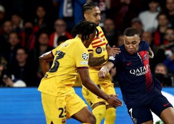 Kylian Mbappé contre le FC Barcelone le mercredi 10 avril 2024 en quart de finale de la Ligue des Champions